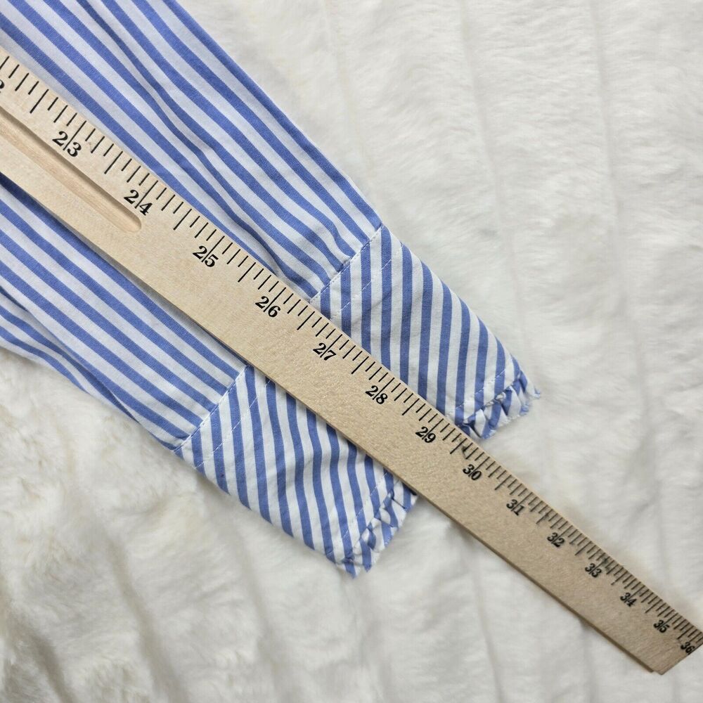 Lilly Pulitzer Women's Blue & White Striped Button Down Ruffle Shirt Size 10 - Picture 12 of 14